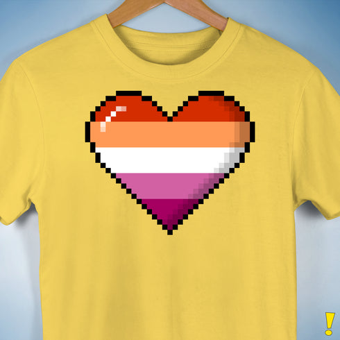 Lesbian Pride 8-Bit Pixel Heart Premium Unisex T-Shirt - Yellow